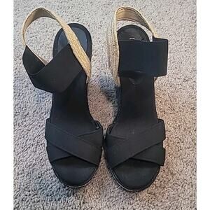 Lauren Ralph Lauren Elena Espadrille Wedge Sandals Black 8.5